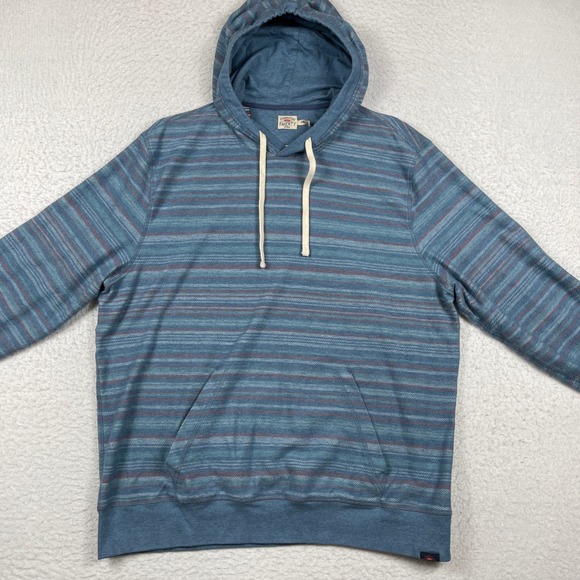 Faherty Hoodie Mens XXL Blue Organic Cotton Striped Slub Pullover Casual Travel - Picture 7 of 10